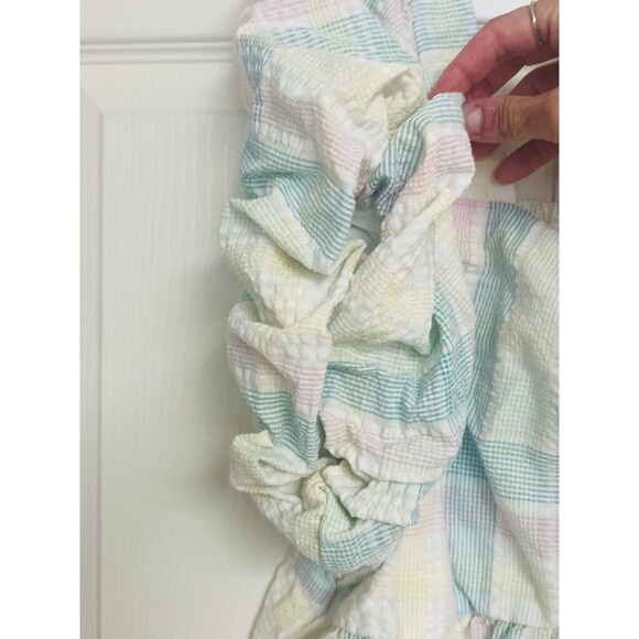 Old Navy Women's Pastel Pink Blue Yellow Puff Sleeve Cropped Top Size XL Ruffle - Picture 4 of 7